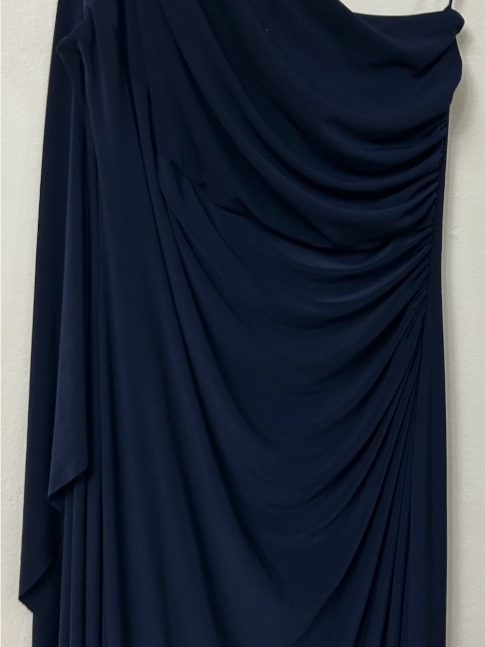 Lauren by Ralph Lauren One-Shoulder Navy Evening Gown Draped Cascade size 12 - Picture 3 of 6